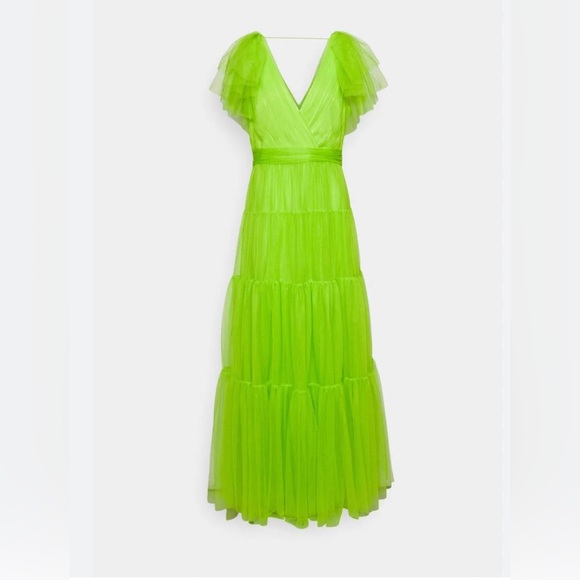 Ml Monique Lhuillier womens Tulle Gown Neon Green NWT - Picture 3 of 17